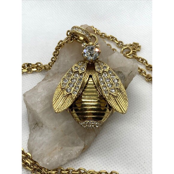 Ann Taylor Gold Tone‎ Bug Bee Fly Rhinestone Cable Chain Necklace 33'' Insect - Picture 4 of 8